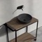 Console Sink Vanity With Matte Black Vessel Sink and Natural Brown Oak Shelf, 35